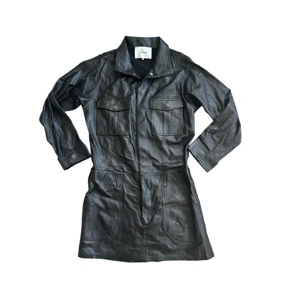 FRAME Black Leather Long Sleeve Mini Dress Size Small - Picture 7 of 8